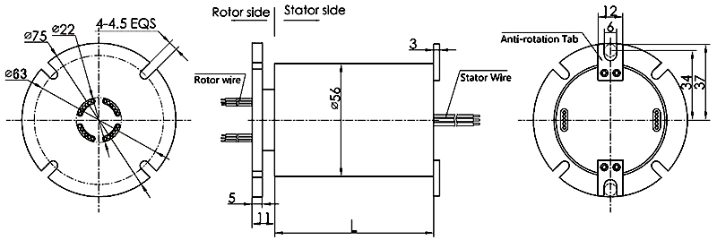 Dimension of servo motor encoder slip ring