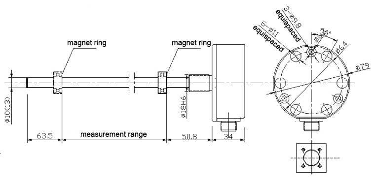 magnetostrictive sensor WA series aviation plug connection