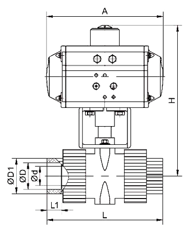 2 way PVC pneumatic ball valve dimension