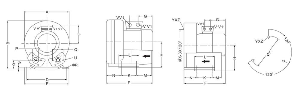 Dimension of 1/2 hp regenerative blowe