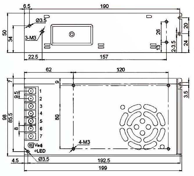 Installation dimensiions of 300W 15V switchingpowersupply