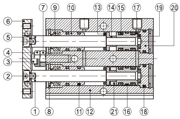 double rod cylinder inner structure and material of major parts