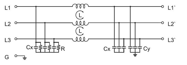 Three phase emi filter electrical schematic