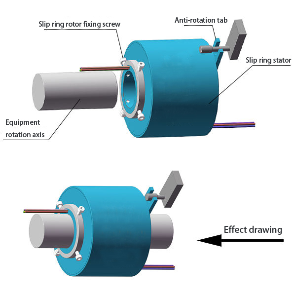 Through Bore Slip Ring with Anti-Rotation Tab Installation Diagram