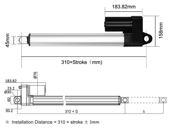 20000N linear actuator dimension