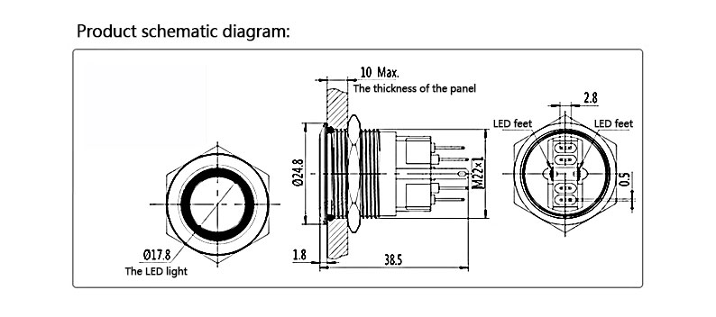 Momentary push button switch dimension