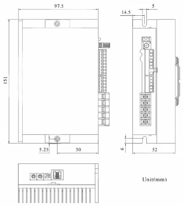 Dimensions of BLDC Motor Controller 18V ~ 52V