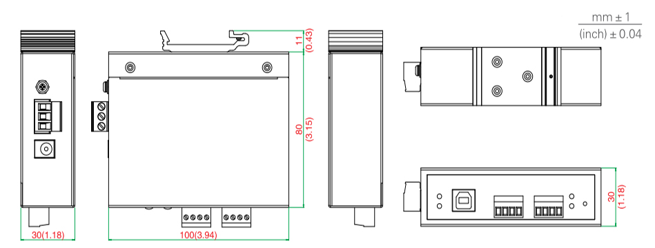 Dimension of USB RS232 to CAN BUS converter