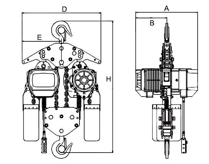 10 ton electric chain hoist dimension