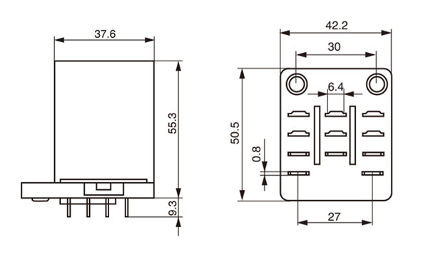 Dimensions Diagram of 3PDT 12/24/48V Electromagnetic Relay