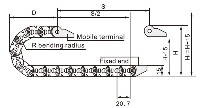 Plastic cable drag chain dimension