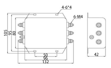 10A 3-Phase 3-Wire 2-Stage Power Line Filter Dimension