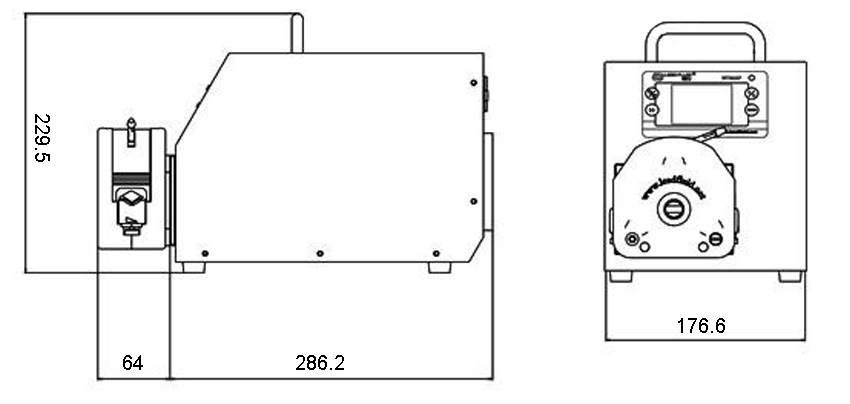 Overall Dimensions of 1300 GPD Peristaltic Dosing Pump