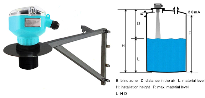 Ultrasonic level sensor for water/fuel/oil/powder 0-60m installation diagram