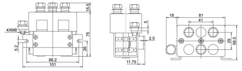 dc reversing contactor 125a dimension