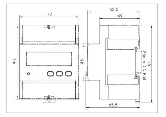 Single phase din rail energy meter dimension