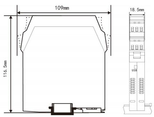 Signal isolator 4-20ma dimensional drawing