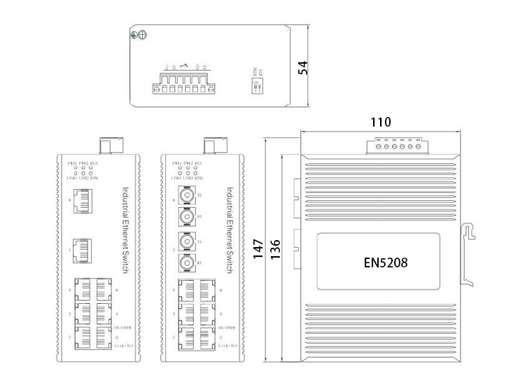 8 port din rail mannaged industrial switch dimension