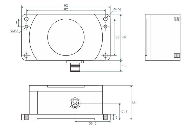 Dimensions of rs232 rs485 inclinometer sensor 3°-30°