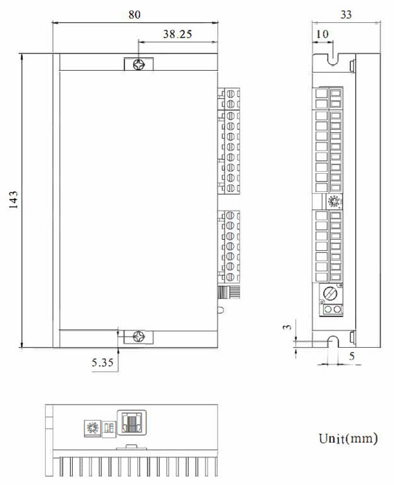 Dimensions of BLDC Motor Controller 12V ~ 56V