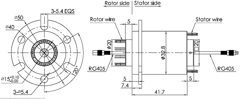 Dimension of high frequency slip ring 32.8mm