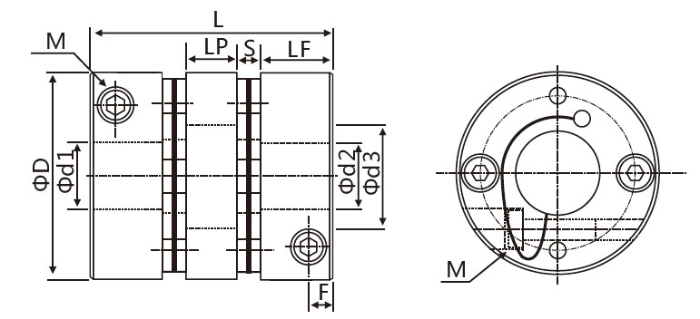 Diaphragm coupling dimension