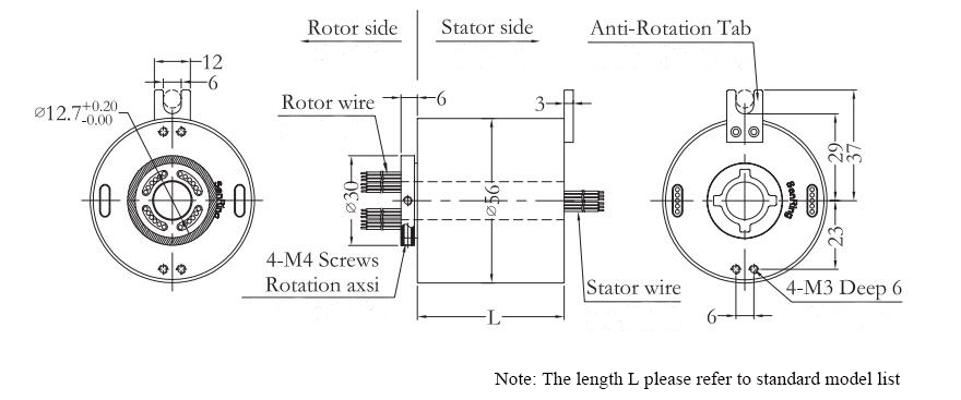 CHN-THSR-H1256 Through Hole Slip Ring Dimension Drawing