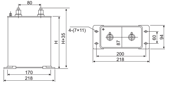 single phase 20 kvar capacitor dimension