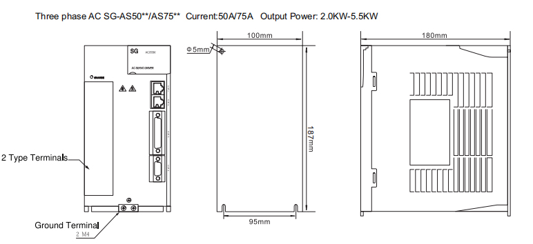 Servo drive for 2000W 5.5kW servo motor dimension