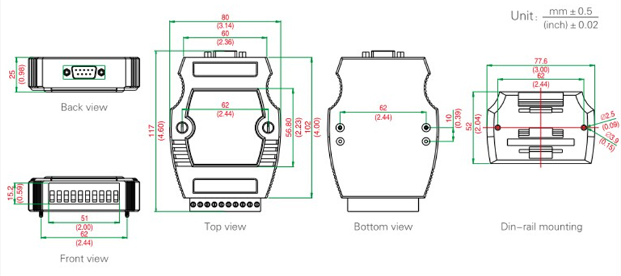 Dimension of 2 port  USB to RS485 converter