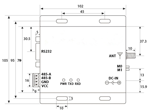 Dimension drawing of data transfer unit model 230n37