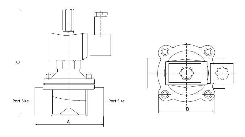 2-Way NO Stainless Steel Solenoid Valve Dimensions