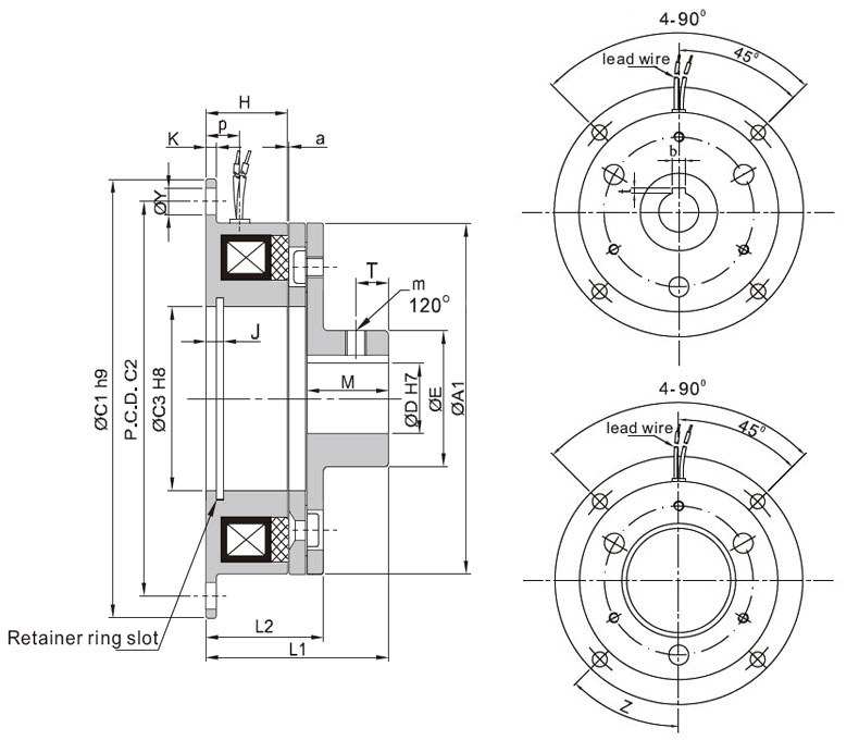 Electromagnetic shaft brake dimension