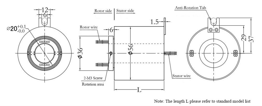 CHN-THSR-H2056 Through Hole Slip Ring Dimension Drawing