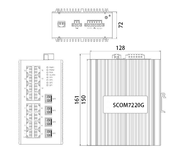 20 port full gigabit managed industrial switch dimension