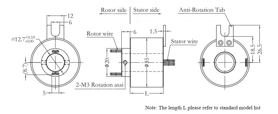 CHN-THSR-H1235 Through Hole Slip Ring Dimension Drawing