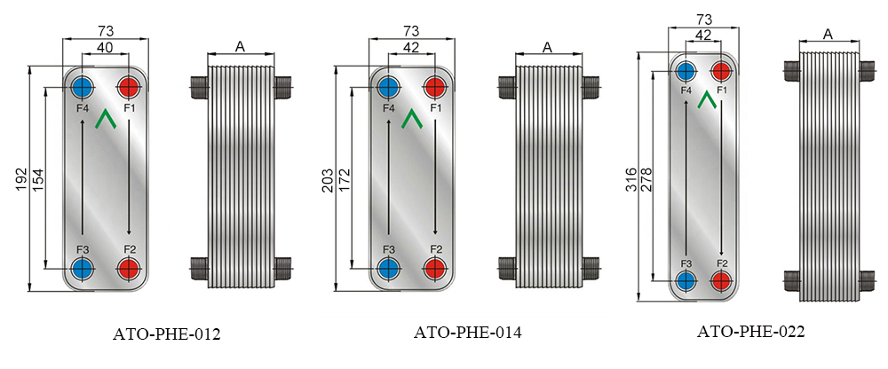 Dimension Diagram of 50/60 Plate Brazed Plate Heat Exchanger