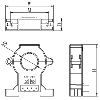 Current sensor 50A/100A/500A/1000A to 1500A dimension