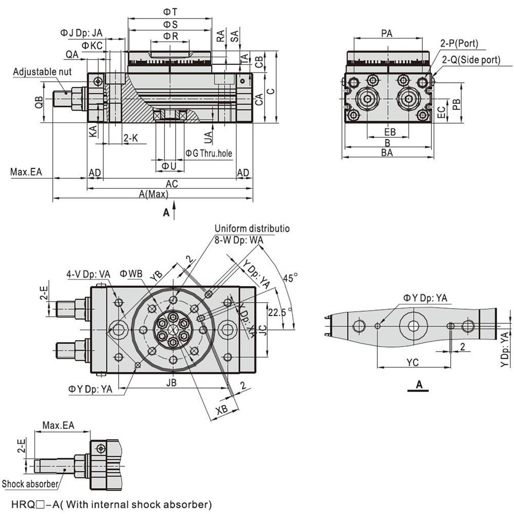 Dimension-of-pneumatic-rotary-actuator-HRQ-10~50