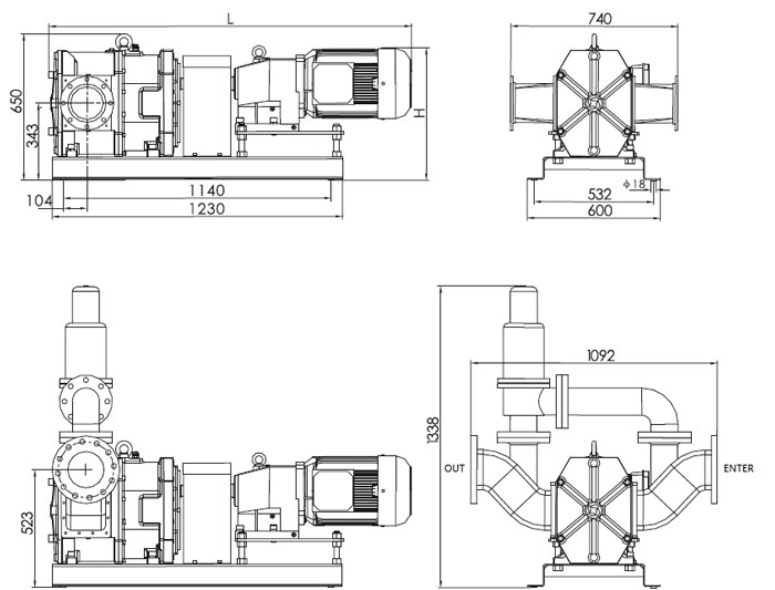 15 kW lobe pump installation dimensions