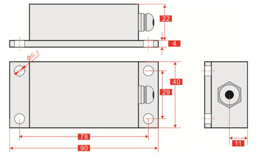 Dimension of relay output tilt sensor