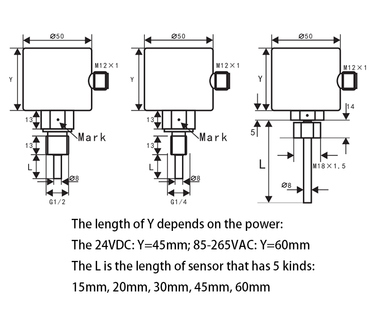 Thermal dispersion water flow switch dimension diagram