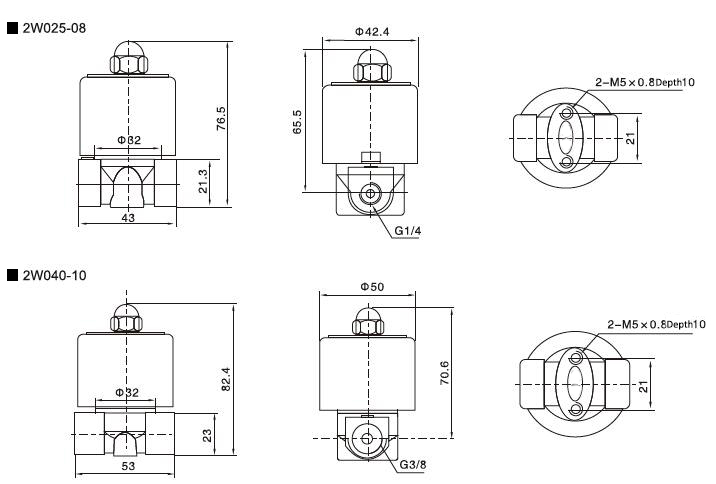 2-Way 1/4-3/8 inch Solenoid Valve Normally Cosed Dimensions