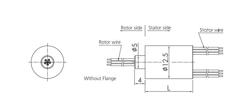 12.5mm Miniature Slip Ring (Without Flange) Dimension Drawing