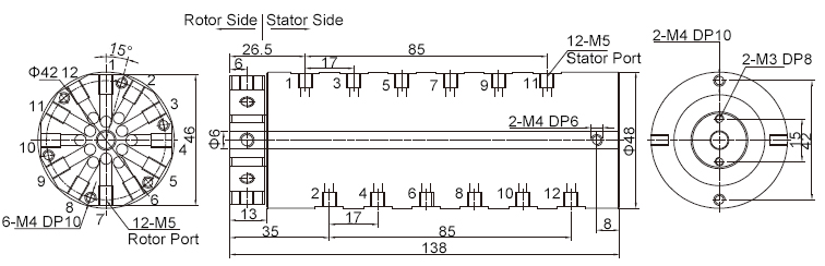 12-Passage Electrical/Pneumatic Rotary Union Dimension Drawing