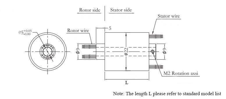 CHN-THSR-H0522 (12 Circuits) Through Hole Slip Ring Dimension Drawing