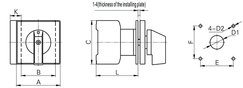 Rotary switch 3 pole dimensions.