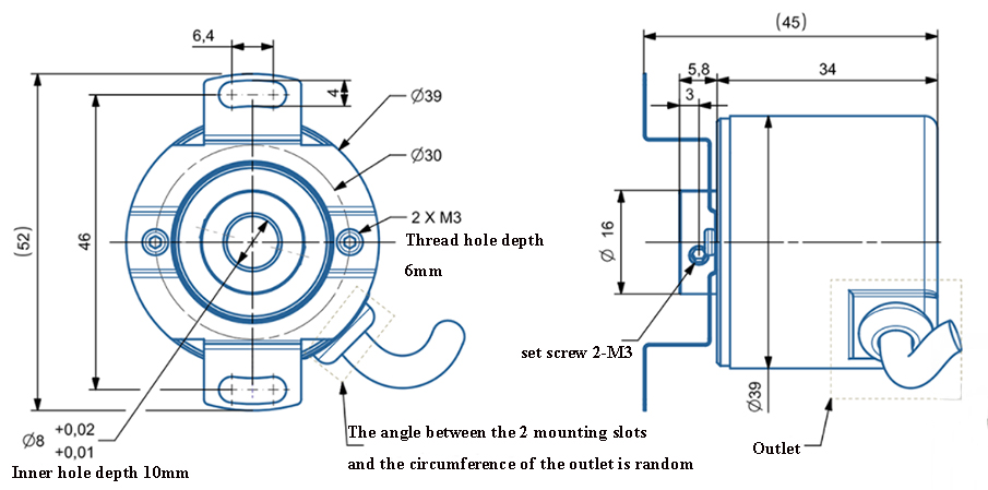 Dimension of rotary encoder of blind hole 8mm