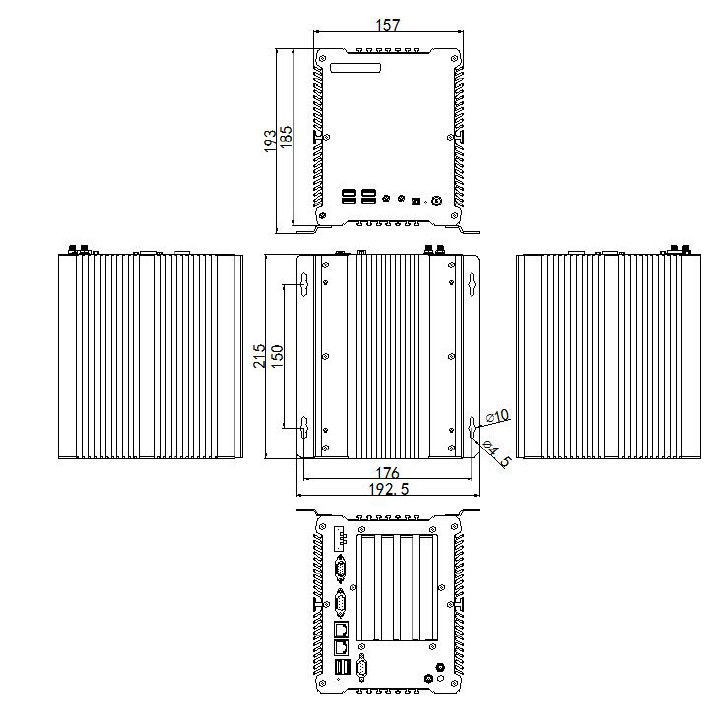 Dimensions of Embedded Fanless Industrial PC, Celeron 3865U, Linux/Win 7