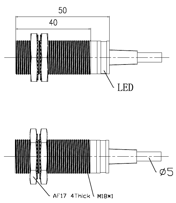 Dimensions of M18 Magnetic Proximity Sensor